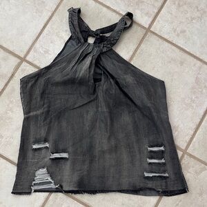 Mazik Black Halter Tank Top with Distressed Hem